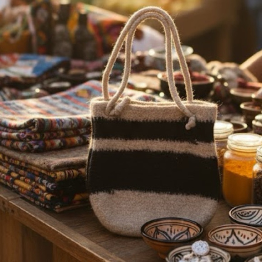 World Market wool Black and Tan Bag